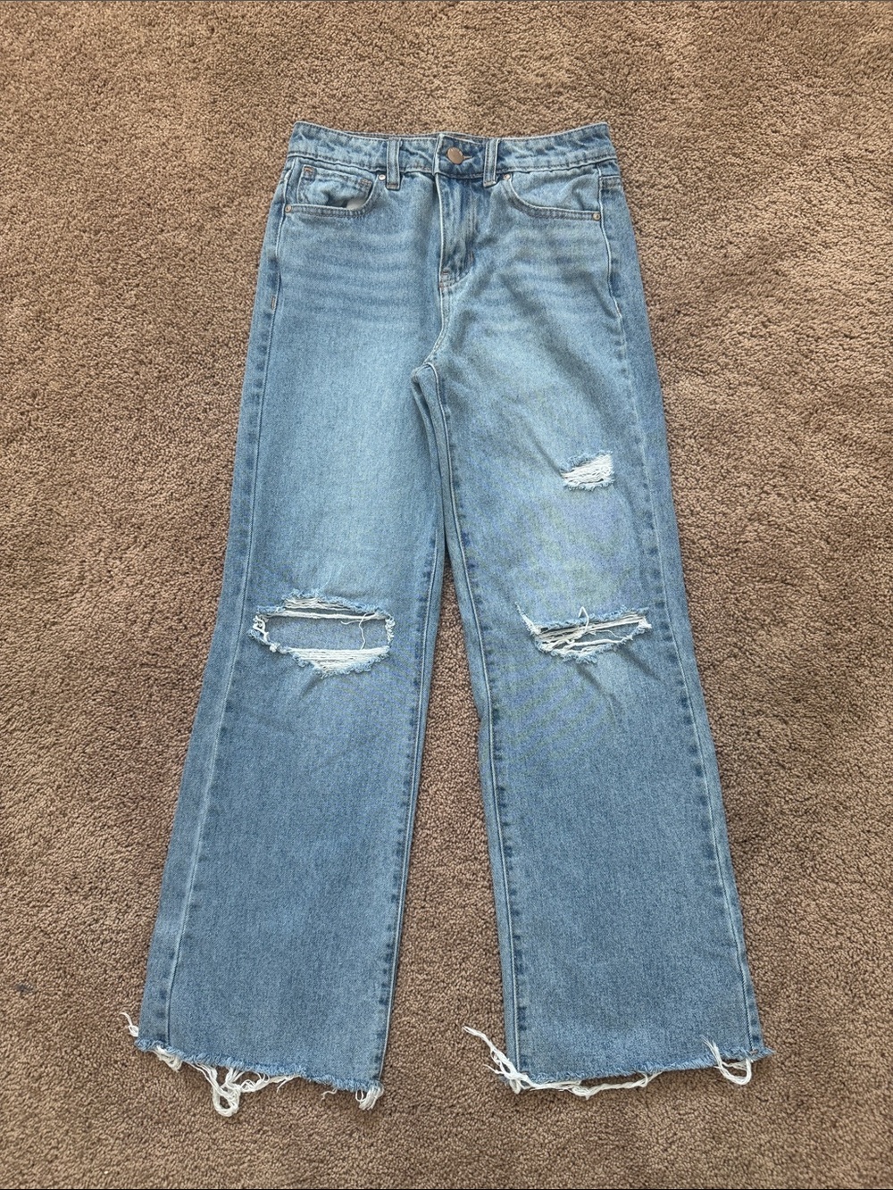 Light Blue Distressed Wide-Leg Kids Jeans